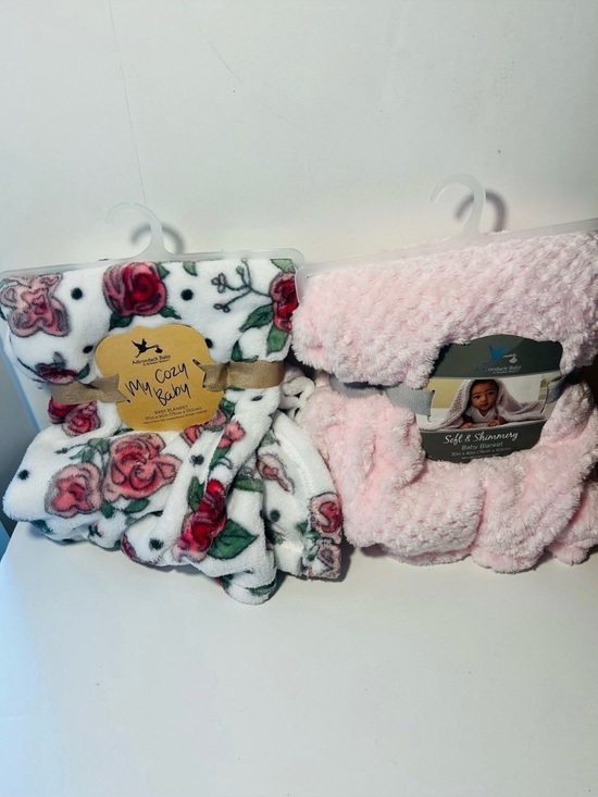 Berkshire Other - Adirondack Baby by Berkshire My Cozy Baby Roses & Shimmery Pink Blanket Lot of 2